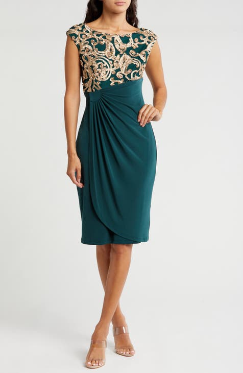 Vestido cruzado sintético sin mangas con soutache metalizado