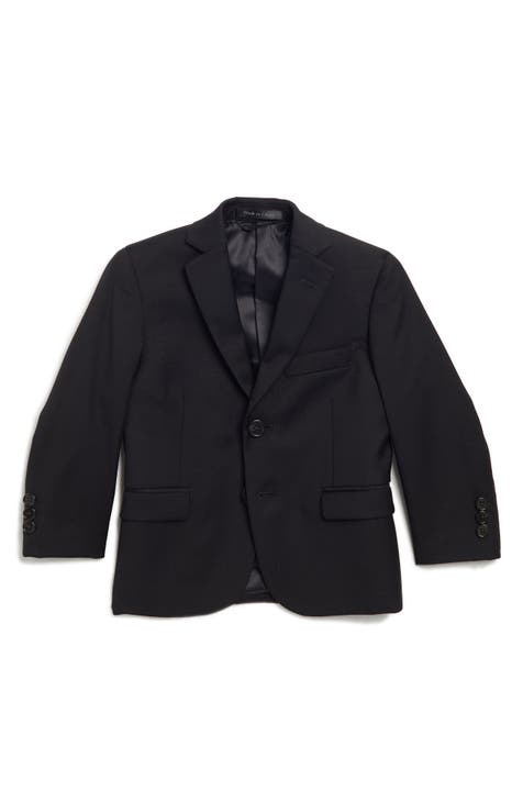 Blazer clásico de lana con solapa de muesca lisa negra para niños (niño pequeño)