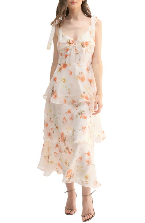 Vestido midi con tirantes y lazo escalonado