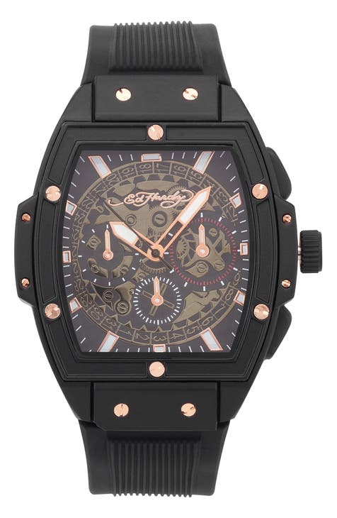 Reloj con correa de silicona de cuarzo de tres agujas Tonneau, 48 mm