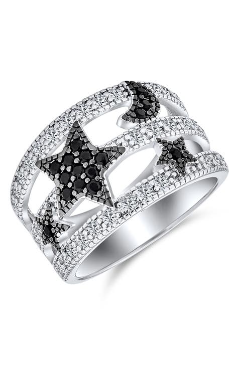 Anillo Celestial CZ Pavé Blanco y Negro