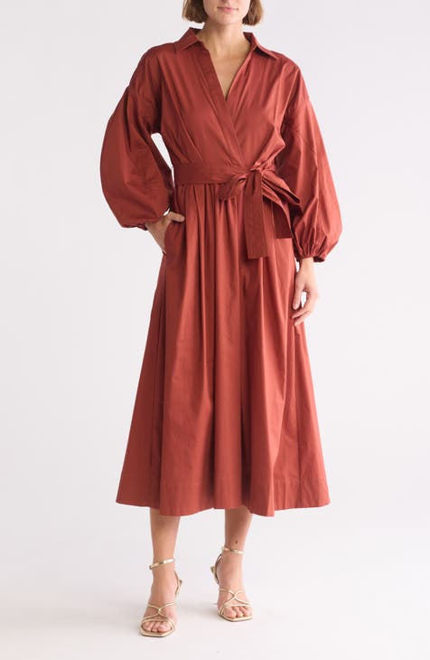 Vestido de popelina de algodón elástico de manga larga