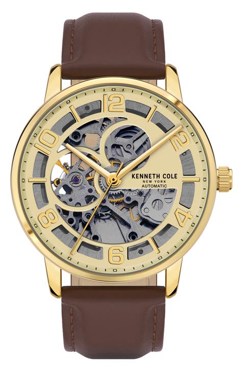 Reloj automático con correa de piel, 43 mm