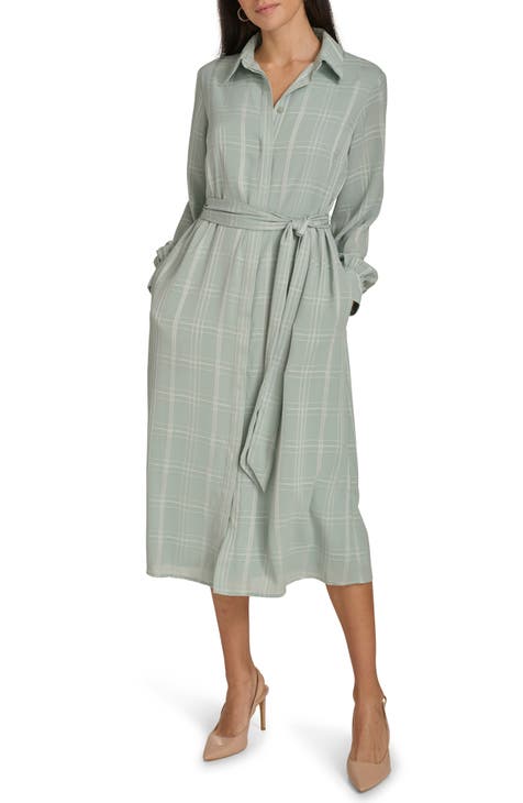 Vestido camisero de gasa de manga larga a cuadros