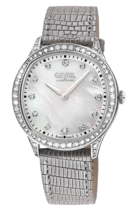 Reloj suizo Morcote con correa de piel y diamantes, 36mm - 1.3ct.