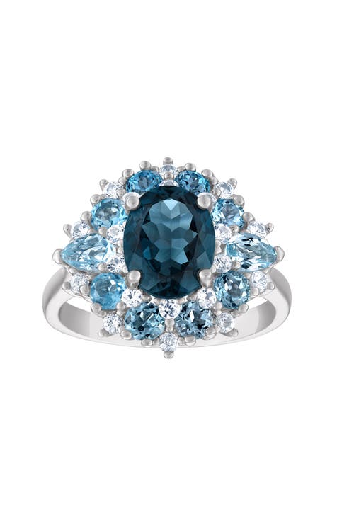 Anillo de amatista y topacio rosa en oro rosa sobre plata de 14 quilates