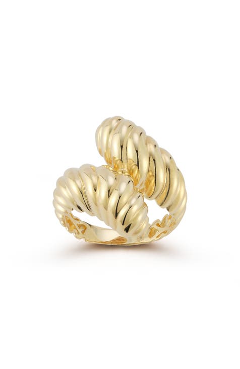 Anillo de oro de 14 quilates Croissant Twist Bypass