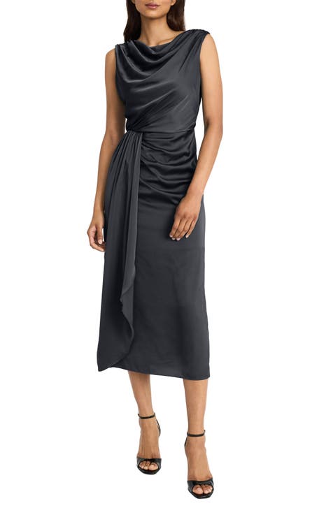 Vestido largo con dobladillo drapeado y cuello vuelto