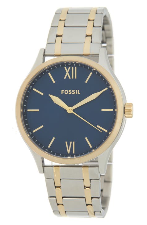 Fenmo Reloj con pulsera bicolor y correa de piel, 44 mm