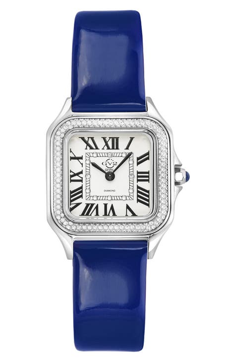 Reloj de mujer Vanderbilt con correa de piel y diamantes, 47 mm - 0,038 ctw