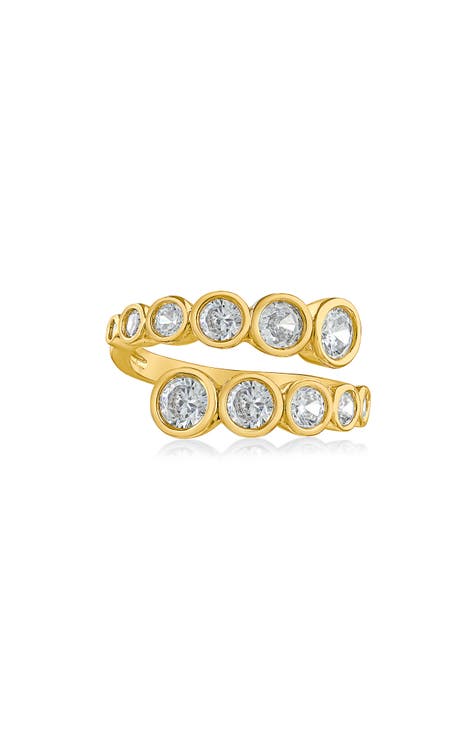 Anillo Bypass de circonitas cúbicas engastado en bisel