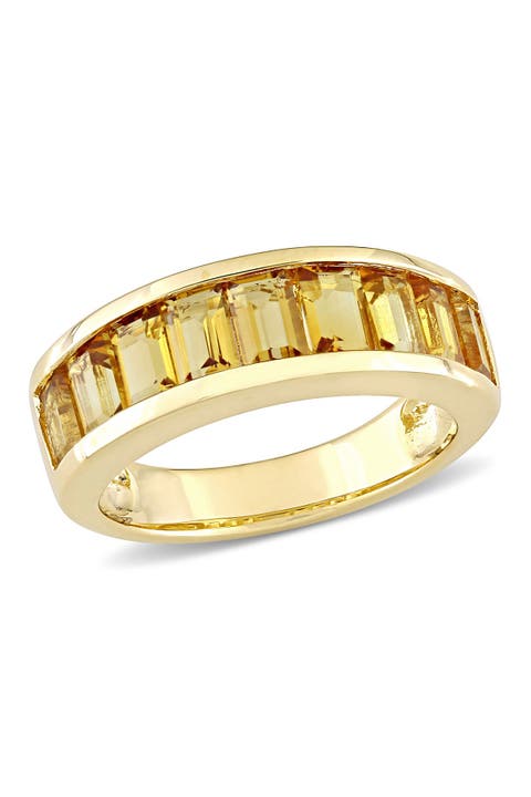 Anillo de plata de ley chapada en amarillo con citrino talla baguette