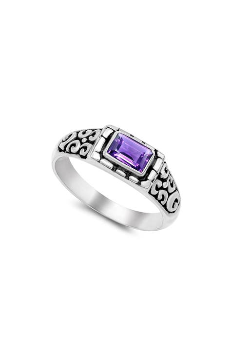 Anillo rectangular de plata de ley