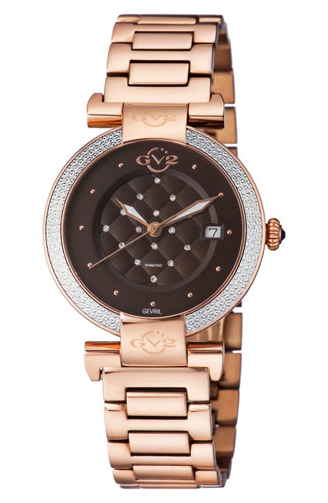 Reloj de mujer Berletta de oro rosa con esfera marrón, 37 mm - 0,0044 ctw