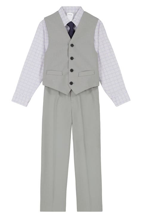Conjunto de camisa, chaleco, corbata y pantalones con botones de cuadrícula para niños (niño pequeño)