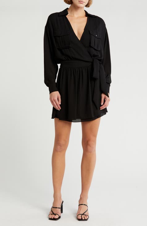 Vestido camisero cruzado de manga larga