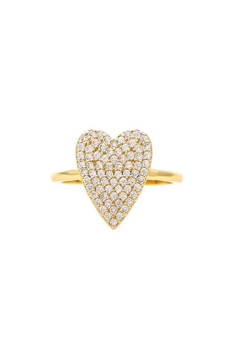 Anillo Corazón Pavé Zirconia Cúbica Chapado en Oro de 18K