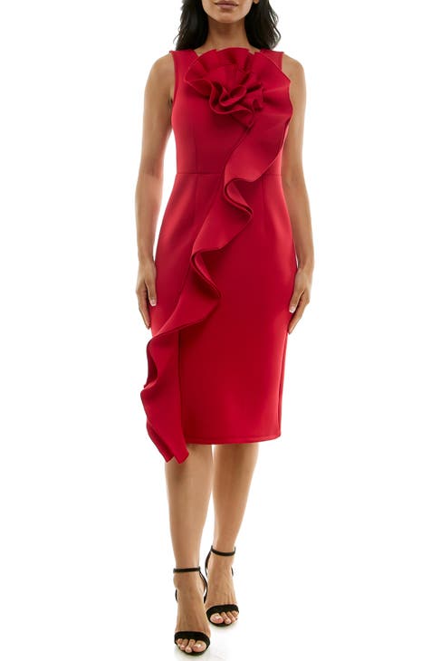 Vestido tubo extragrande con volantes y rosetas