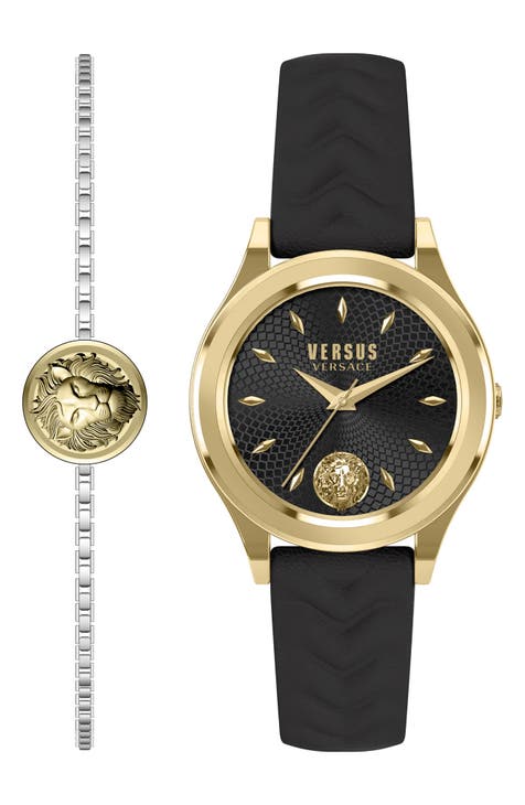 Estuche de reloj Versace Mount Pleasant Black Dial para mujer, 34 mm