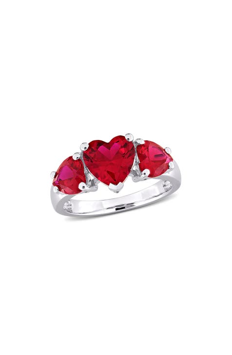 Anillo de rubí creado talla corazón