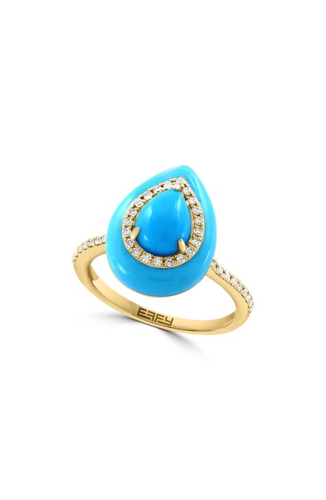 Anillo de Turquesa Corte Pera y Diamante - 0.19ct.