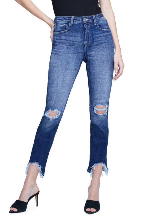 Vaqueros ajustados recortados de cintura alta desgastados (Castaic Destruct)