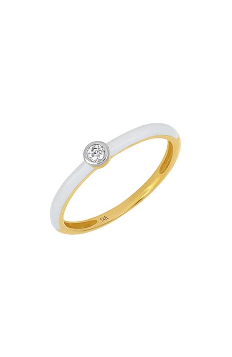 Anillo de Diamantes y Esmalte Blanco - 0,14ct. (Exclusivo Nordstrom)