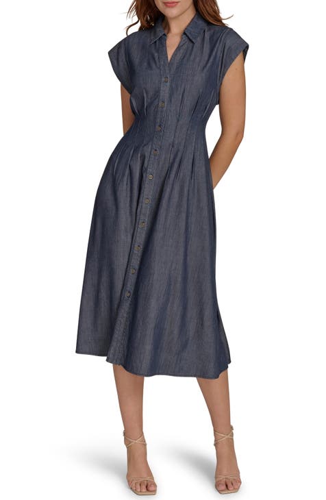 Vestido midi ajustado y con vuelo y manga japonesa