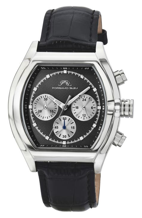 Reloj cronógrafo romano con correa de piel de cocodrilo, 42 mm