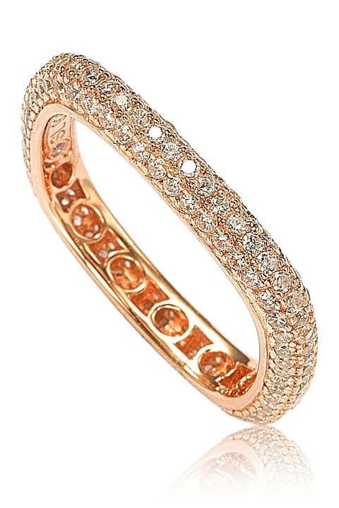 Anillo apilable de eternidad cuadrado de plata de ley chapado en oro rosa de 14 quilates