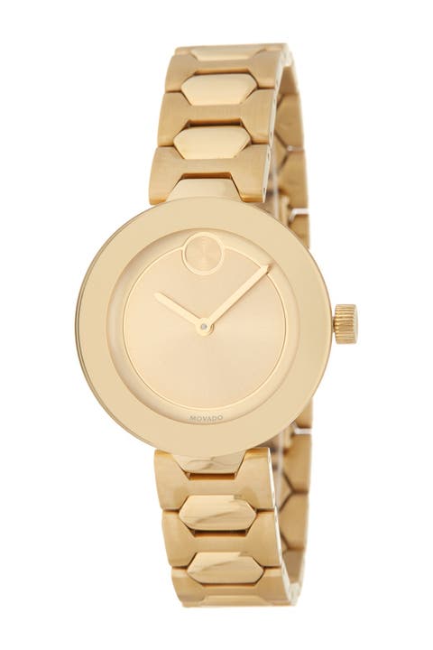 Reloj de pulsera con esfera dorada para mujer, 32 mm