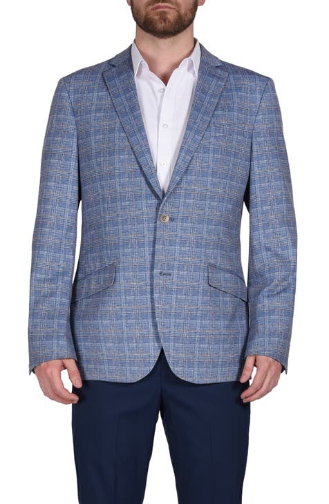 Abrigo deportivo a cuadros con cuello de muesca azul