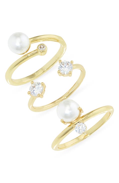 Juego de 3 anillos Demi Fine de perlas y circonitas cúbicas