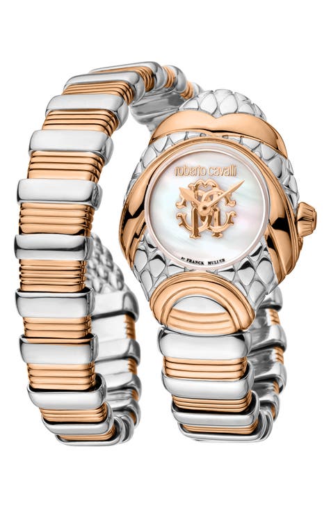 Reloj brazalete serpiente nácar bicolor, 25mm x 33mm