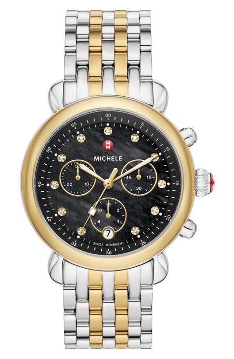 CSX Reloj de pulsera bicolor con diamantes, 39 mm