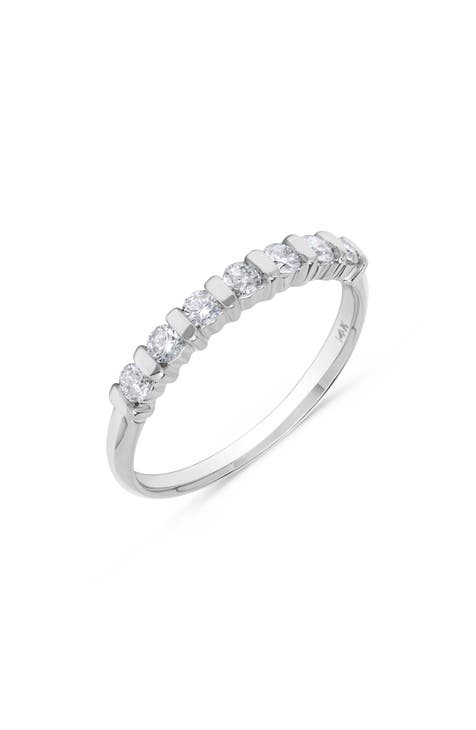 Anillo de diamantes redondos engastados en barra de oro blanco de 14 quilates - 0,33 ct.