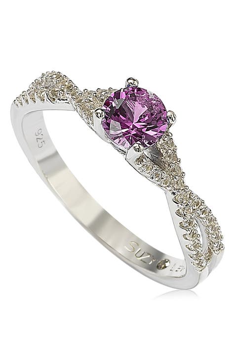 Anillo Cruzado Plata de Ley y Zafiro Rosa