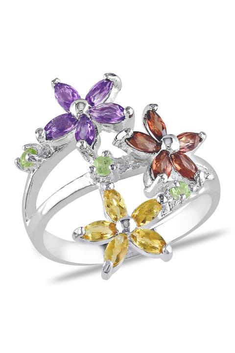 Anillo Floral de Granate, Amatista, Citrino y Peridoto
