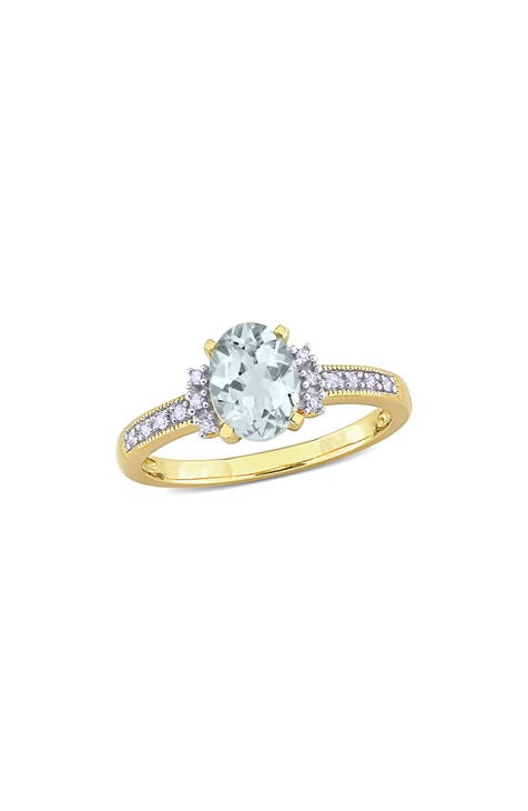 Anillo Aguamarina Corte Oval y Diamante - 0.04ct.