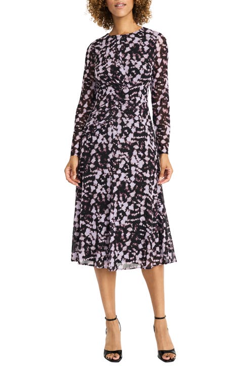 Vestido midi fruncido de manga larga