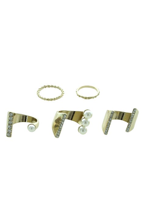 Cassia Set de 5 Anillos Surtidos de Faux Pearl y Cristal