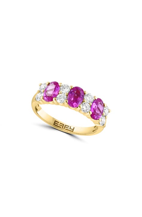 Anillo de oro amarillo de 14 quilates con zafiro rosa creado en laboratorio y diamante creado en laboratorio - 0,55 ct.