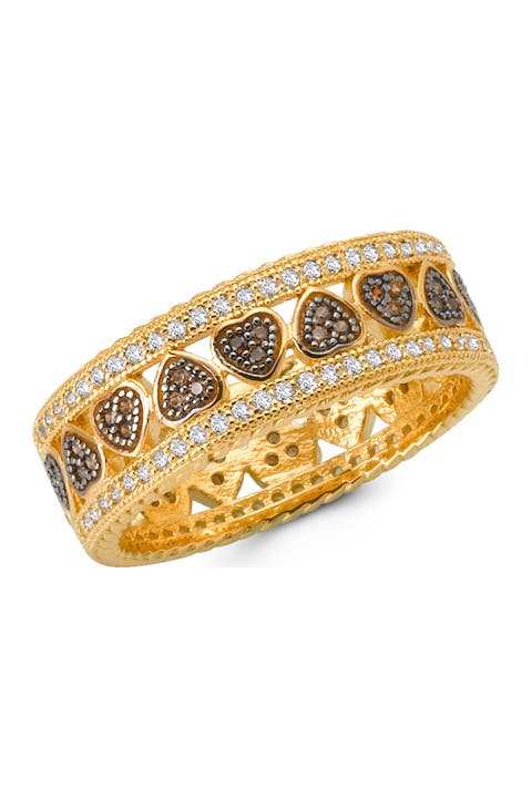 Pulsera corazón sin fin bicolor micro pavé CZ marrón y blanca