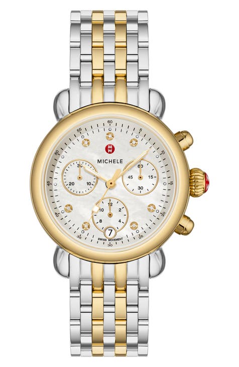 CSX Reloj de pulsera bicolor con diamantes, 36 mm