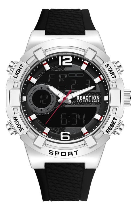 Reloj con correa de silicona y pantalla analógica y digital, 46 mm