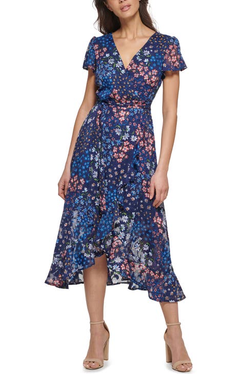 Vestido cruzado sintético de gasa texturizada