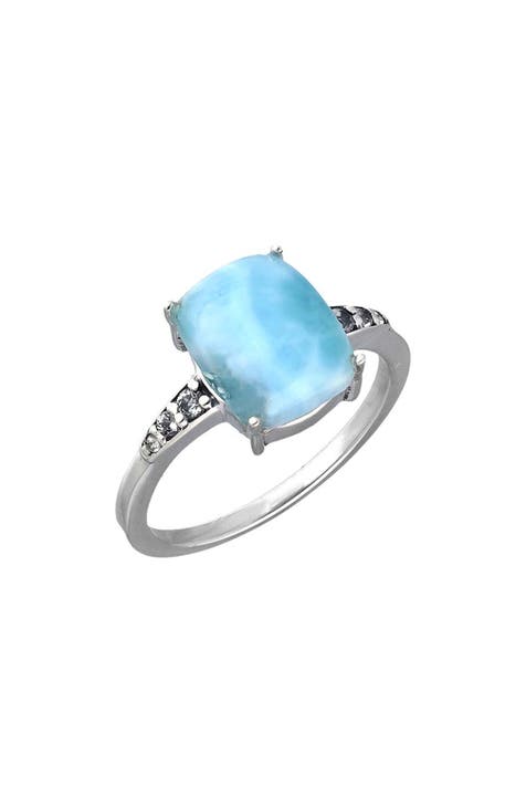 Anillo de Larimar y Topacio Blanco