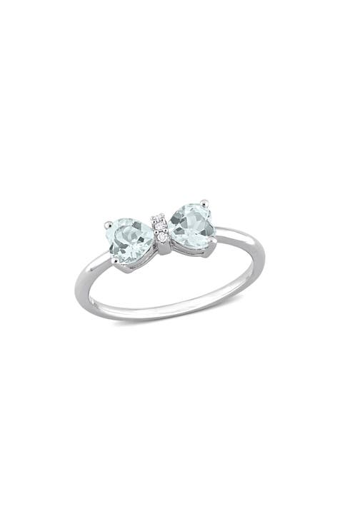 Anillo Corazón Arco Aguamarina y Diamante - 0.015ct.