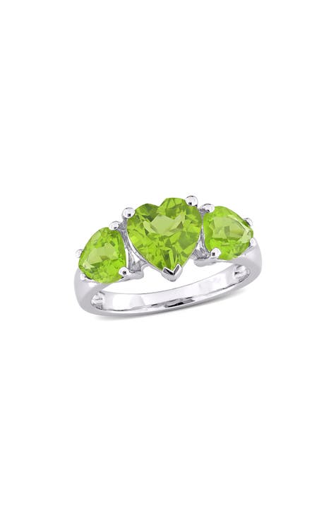 Anillo Trío Peridoto Corte Corazón Plata de Ley