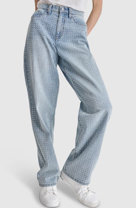 Vaqueros de cintura alta con tachuelas de diamantes de imitación